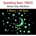 Stickers muraux fluorescents avec une lune et quarante-six étoiles vert phosphorescent - Combinaison d'Étoiles et de Lune (Y0015)