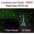 Stickers muraux Tour Eiffel lumineuse et 32 étoiles brillant dans le noir pour déco - Tour Eiffel et Étoiles (Y0034)
