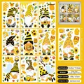 Gnome and bee static window clings featuring sunflowers for spring glass decoration - Honey Gnome Style (C)