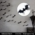 3D black Halloween bat wall stickers 12pcs pack with foldable wings for spooky decor - Halloween Bat A (Set of 12)