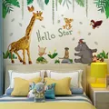 Adesivi murali animali della foresta con giraffa e ippopotamo, misura 109x68cm - Incontro nella Foresta / 30x90cmx2 Fogli
