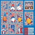 Set of 9 4th of July window clings with gnomes and flags, 20x30cm double-sided static stickers - Style D (87 Pcs Set) / 20x30cm x 9 Sheets