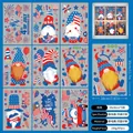 Set of 9 4th of July window clings with gnomes and flags, 20x30cm double-sided static stickers - Style D (87 Pcs Set) / 20x30cm x 9 Sheets