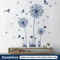Vinilo decorativo de diente de león y mariposas azul marino, gran tamaño de 135x159cm - 30x90cmx2 Hojas / Azul
