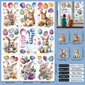9-piece Easter window sticker set with watercolor bunnies and colorful eggs on 20x30cm sheets - Watercolor Style Rabbit Floral Style (F11)