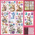 Nine sheets of Easter window clings with bunny and egg designs shown with dimensions - Easter Plush Bunny Style