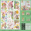 Detailed sheet of Easter window stickers featuring rabbits, colorful eggs, and spring flowers - German Greeting Rabbit Chick Style (F10)