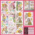 Easter window stickers set with watercolor rabbits and eggs, double-sided static cling decals - Easter Garden Bunny