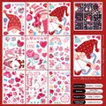 Detalle de vinilos estáticos de San Valentín con gnomos y corazones, 9 hojas 126 piezas - Estilo de Gnomo de Dibujos Animados Corazón (QRJ23002)