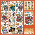 Set van 9 statische raamstickers Dag van de Doden met kleurrijke schedels voor feesten - Mexico Dag van de Doden Stijl / 9 Vellen / Kleurrijk