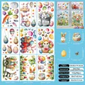 Easter static window clings set featuring cartoon bunnies and colorful eggs on 9 sheets - Cute Bunny Driving Style (F24)