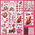 Pegatinas de ventana San Valentín osos y corazones rosa 9 hojas 20x30cm - Estilo de Oso de Peluche con Corazón de San Valentín (QRJ23006)