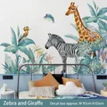 Vinilo decorativo de jungla con jirafa y cebra, decoración tropical de 95x65cm - Estilo Cebra Y Jirafa (CH39108AB) / Cebra Y Jirafa