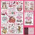 Set de stickers fenêtre Saint Valentin animaux mignons rose 9 feuilles 74 pièces - Style Animaux de la Saint-Valentin en Dessin Animé (QRJ23007)