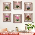 Set van 6 3D muurstickers met groene planten en bloempotten, waterdicht, 28,5x28,5 cm - 30x90x2 Vellen / Bloemendecoratie (CH39090AB)