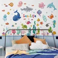 Adesivi murali creature marine con squalo e balena per cameretta bimbi 123x76cm - Paradiso del Mare Profondo (CH39116AB)