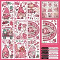 Stickers de fenêtre Saint Valentin rose avec cœurs gnomes et arcs-en-ciel 9 feuilles - Style Gnomes Arc-en-ciel de Cœur (QRJ23008)