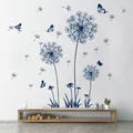Self-adhesive dark blue dandelion wall stickers with butterfly decals for home decor - Blue Dandelion