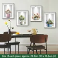 Set of 4 realistic 3D plant wall stickers featuring pink green orange and blue floral designs - 30x90x2 Sheets / Radiant Flowers (CH39134AB)