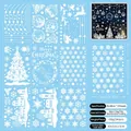 Set of 9 white static Christmas window clings featuring reindeer, snowflakes, and trees - White Silhouette Hanging Ball & Town (A015) / 20cm*30cm (Set of 9 Sheets)