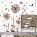 Brown dandelion wall decal in PVC with butterflies, size 159x135cm for home decor - Brown Dandelion