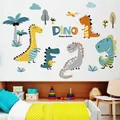 Cartoon Dinosaurier Wandtattoo für Kinderzimmer mit Palmen und Wolken 115x80cm - Glücklicher Garten (CH39031AB) / 30x90cm (2 Blätter)