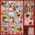 Set of 9 Christmas gnome static window clings with snowflakes and trees for festive decor - Red Green Gnome Style A