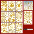 Detail view of 9-sheet Christmas gnome window clings set with glitter reindeer and snowflakes - Gold Glitter Gnome Style E