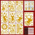 Detail of 9-sheet gold glitter Christmas gnome window clings showing 104 pieces of decals - Gold Glitter Mixed Decor Style H
