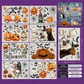 Detailed set of 8 Halloween static window clings with pumpkins, ghosts and 102 stickers - Halloween Cartoon Combination Set (WSJ23019) / 8 Sheets/Set (102 Pcs)