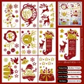 Christmas gnome window clings set with 9 sheets of double-sided reindeer and snowflake decals - Red Green Holiday Decoration Style D