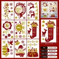 Christmas gnome window clings set with 9 sheets of double-sided reindeer and snowflake decals - Red Green Holiday Decoration Style D