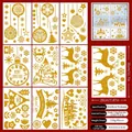 Golden glitter Christmas gnome static window clings set of 9 sheets with reindeer and snowflakes - Gold Glitter Reindeer Style G