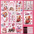 Detail of 9-sheet Valentine window clings showing bear and heart patterns on static film - Heart Teddy Bear (QRJ23006)