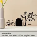 Sticker mural trou de souris avec vélo et arbre, autocollant noir en PVC 37x16cm - Style Trou de Souris Arbre Bicyclette (CH3206)