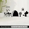 Sticker mural souris avec silhouette de table et plante pour décoration de plinthe - Style Souris Table à Manger et Chaise (CH3204)