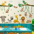 Cartoon forest animals wall decal set featuring lions and elephants, 100x85cm layout - Animal Party (CH39093AB)