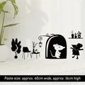 Cute cartoon mouse hole wall sticker with street lamp silhouette in black matte PVC - Indoor Life Little Mouse Style (CH3205)