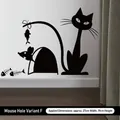 Cat and mouse silhouette wall sticker for baseboard decoration, size 27x19cm - Black Cat Mouse Fish Bone Style (CH3202)