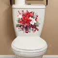 Self-adhesive Christmas floral toilet lid sticker with poinsettia and pinecone design - Christmas Red Style A (CH33053)