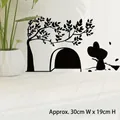Black mouse hole wall decal with sweeping mouse and branch silhouette, 30x19cm size - Sweeping Mouse Hole Style (CH3201)