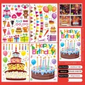 Dettaglio di 4 adesivi statici per finestre con torte e palloncini per feste di compleanno - Torta di compleanno (SR23001)