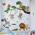 Adesivi murali animali della giungla con leoni, zebre e scimmie per cameretta bimbi - Giungla Felice (CH39137AB)