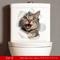 Waterproof 3D cat wall sticker showing a grey tabby cat peeking out for toilet decor - 3D Grey Tabby Cat Open Mouth Style (CH33277)