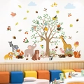 Adesivi murali animali della foresta con giraffa elefante leone per cameretta bimbi - Casa della Foresta A (CH39143AB)