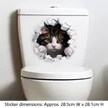 3D cute cat B waterproof toilet wall sticker with realistic crack effect 28.5x28.1cm - 3D White with Black Stripes Cat Style (CH33275)