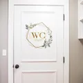 Αυτοκόλλητο πόρτας WC με πράσινα φύλλα και χρυσό γεωμετρικό πλαίσιο σχέδιο - Αυτοκόλλητο Πόρτας Τουαλέτας A (WC A) / 30*30cm