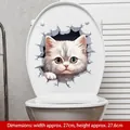 3D toiletdeksel sticker met witte kat en een realistisch gebroken muur effect - Heterochrome witte kat (CH33357)