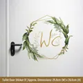 Μίνιμαλ αυτοκόλλητο πόρτας WC με χρυσό πλαίσιο και διακόσμηση πράσινων φύλλων - Αυτοκόλλητο Πόρτας Τουαλέτας B (WC B) / 30*30cm