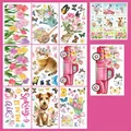 Detail view of 9 spring window clings featuring tulips, pets and static cling material - Spring Pink Truck & Pets Style (C11) / 9 Sheets/70 Pcs